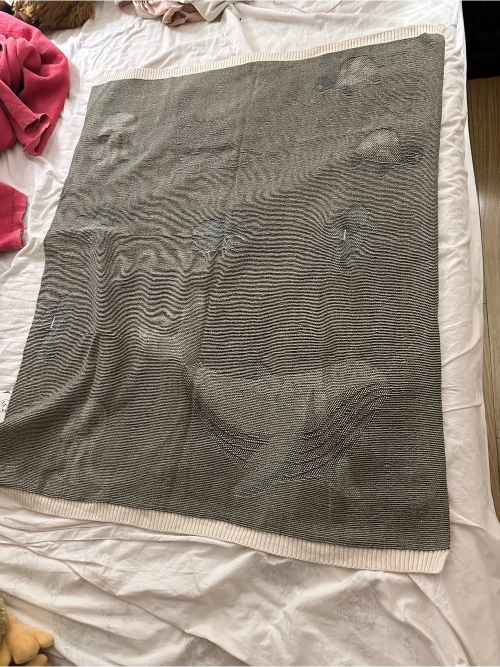 NWT Ocean Theme Knit Baby Blanket - Whale & Sea Creatures 100% Organic Cotton - Picture 5 of 5